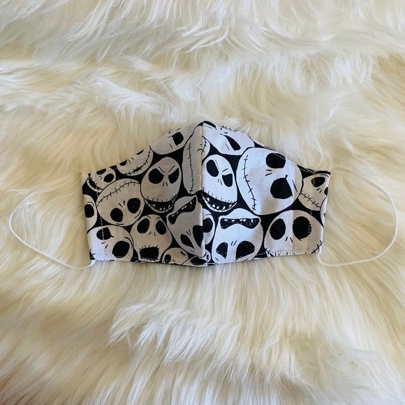 Handmade Face Mask Jack Skellington Print Black - Picture 4 of 5